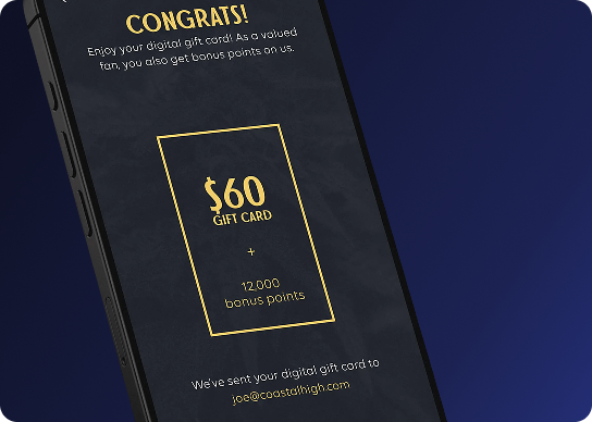 In-app gift card loyalty reward