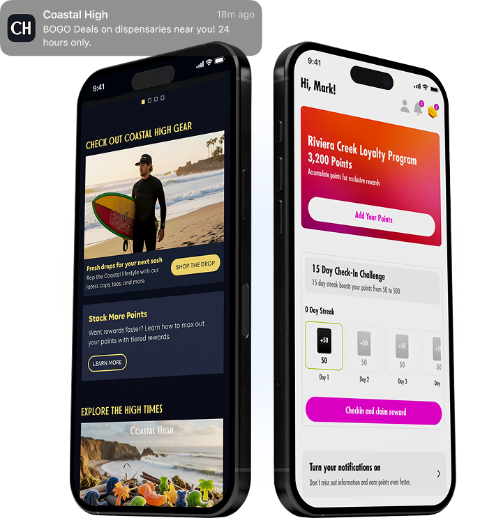 Branded cannabis app shown on two phones